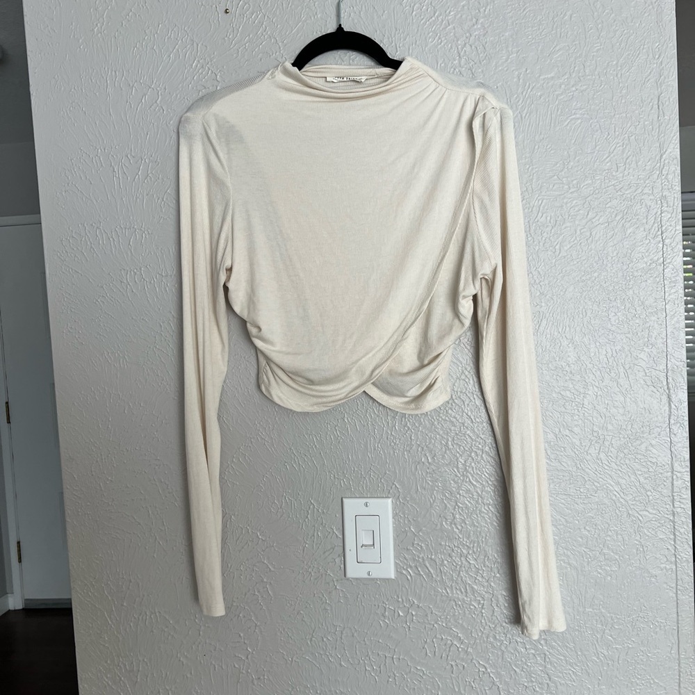 12th Tribe Cream Long Sleeve Crop Top